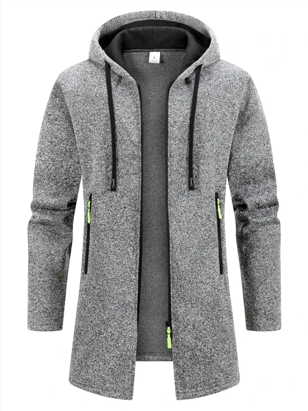Men's Retro Zipper Jacket Mid Length Windbreaker Spring Autumn Winter Fleece Warm Jackets Fashion Casual Patchwork Yarn Coat