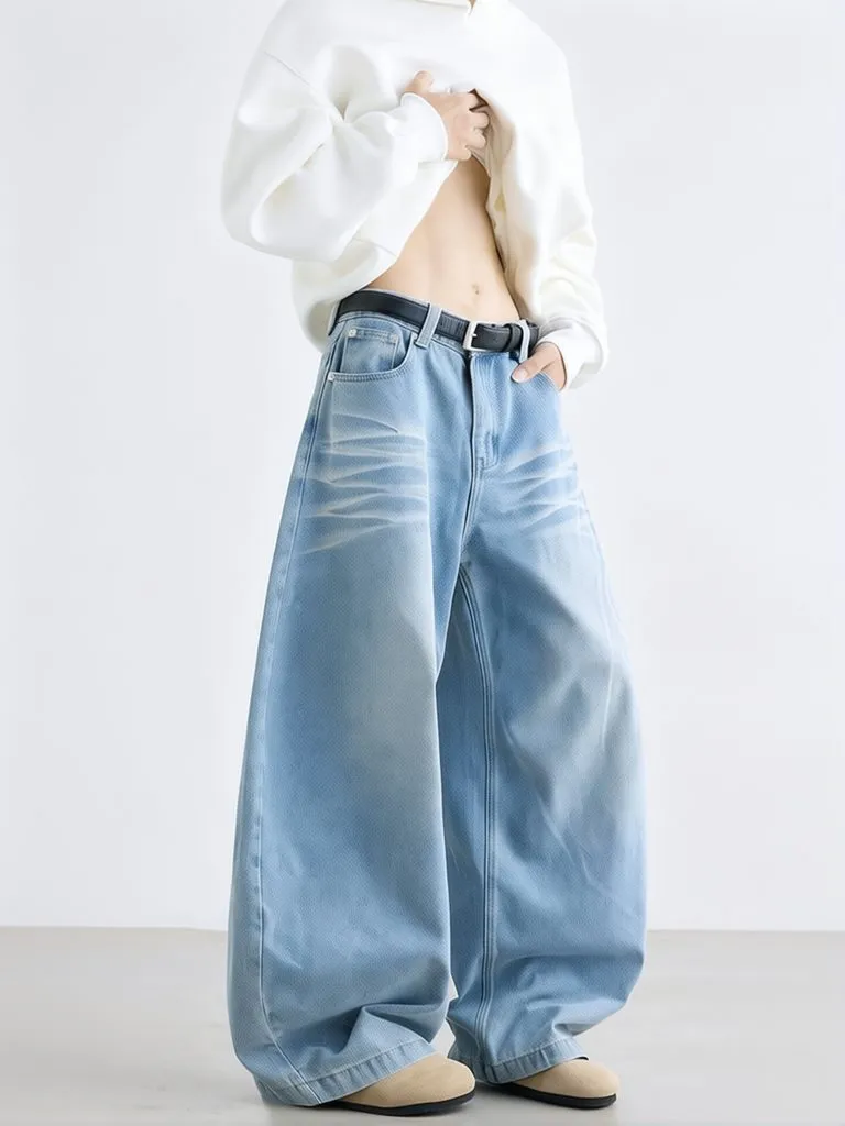 Y2k Printed Letter Baggy Jeans Men Wide Loose Curved Pants Streiaght Long Trousers Work Wear Denim Pants Casual