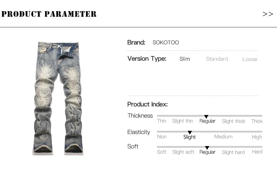 Men's Vintage Bootcut Denim Jeans Streetwear Embossed Totem Pattern Pants Retro Blue Stretch Spandex Slim Flared Trousers