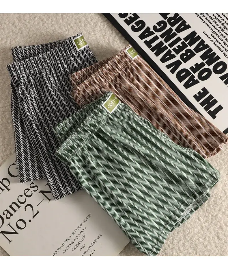 Men's Panties Striped Loose Breathable Home Boxers Underpants Plus Size Soft and Comfortable Cotton Boxers Sports Short Section — image 9