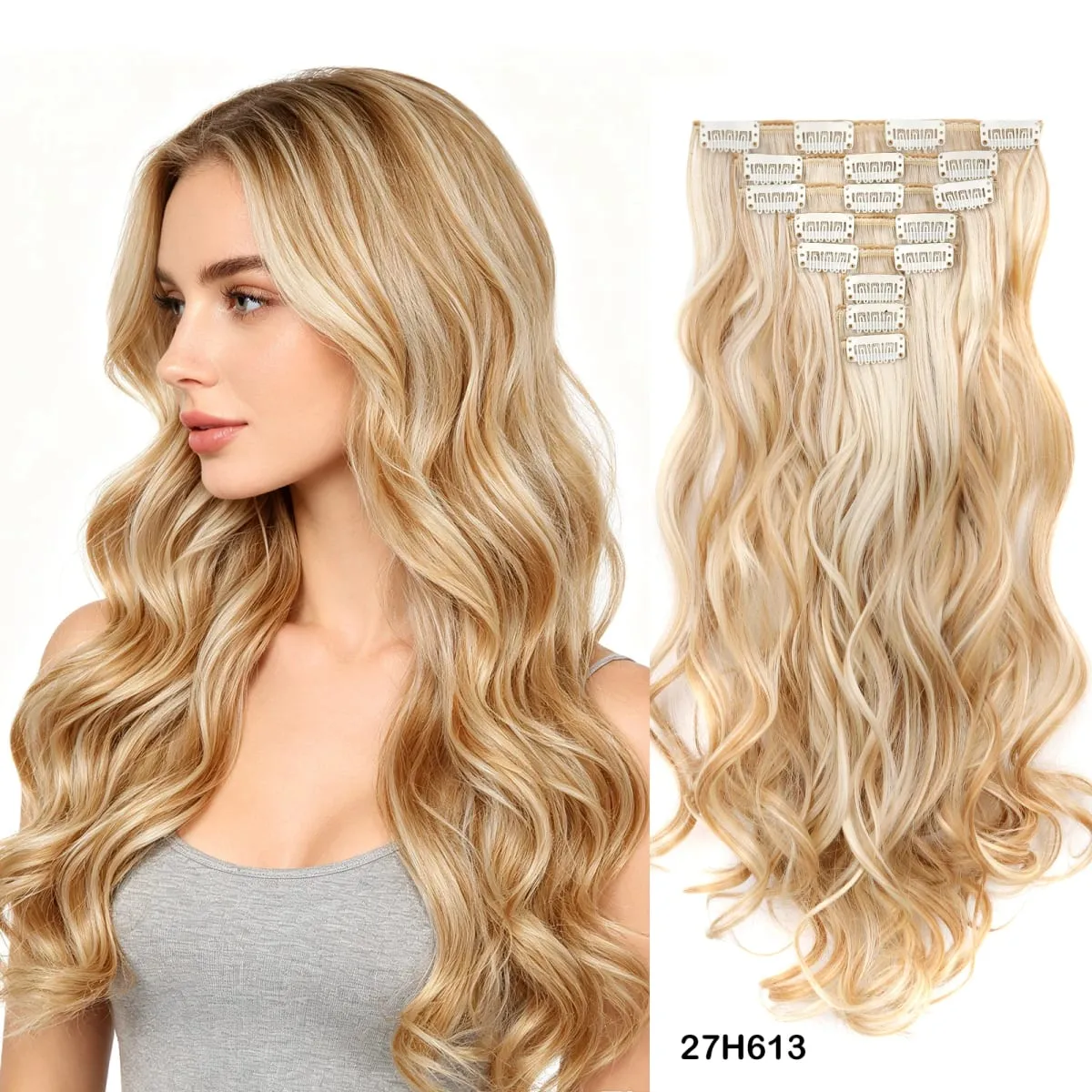 8Pcs Wavy Clip-In Hair Extensions Set 17Clips Matte Synthetic Full Head Hairpiece for Women Easy to Install