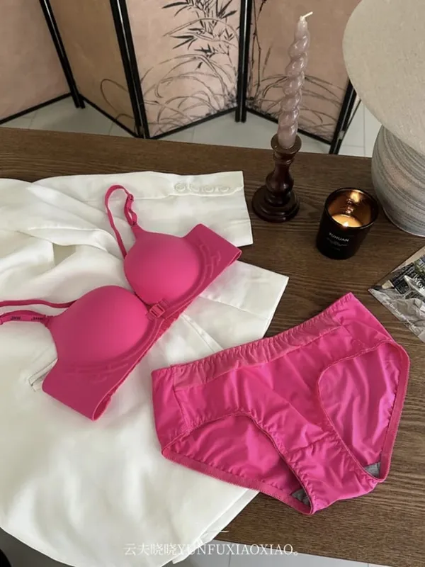 Front-Closure Backless Lingerie Set with Small-Bust Gathering Anti-Sagging Uplifting Comfortable And Wire-Free Bra Set.