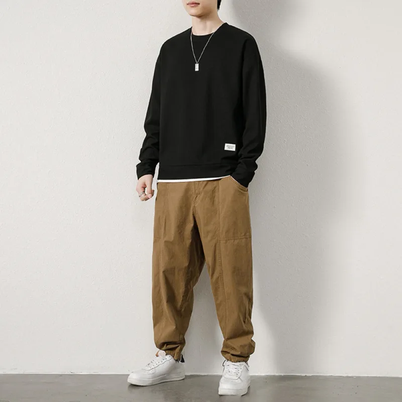 Loose for Fit Plaid Sweatshirt for Men with Long Sleeves Round Neck and Fake Two-Piece Visual Design for Everyday Use — image 13