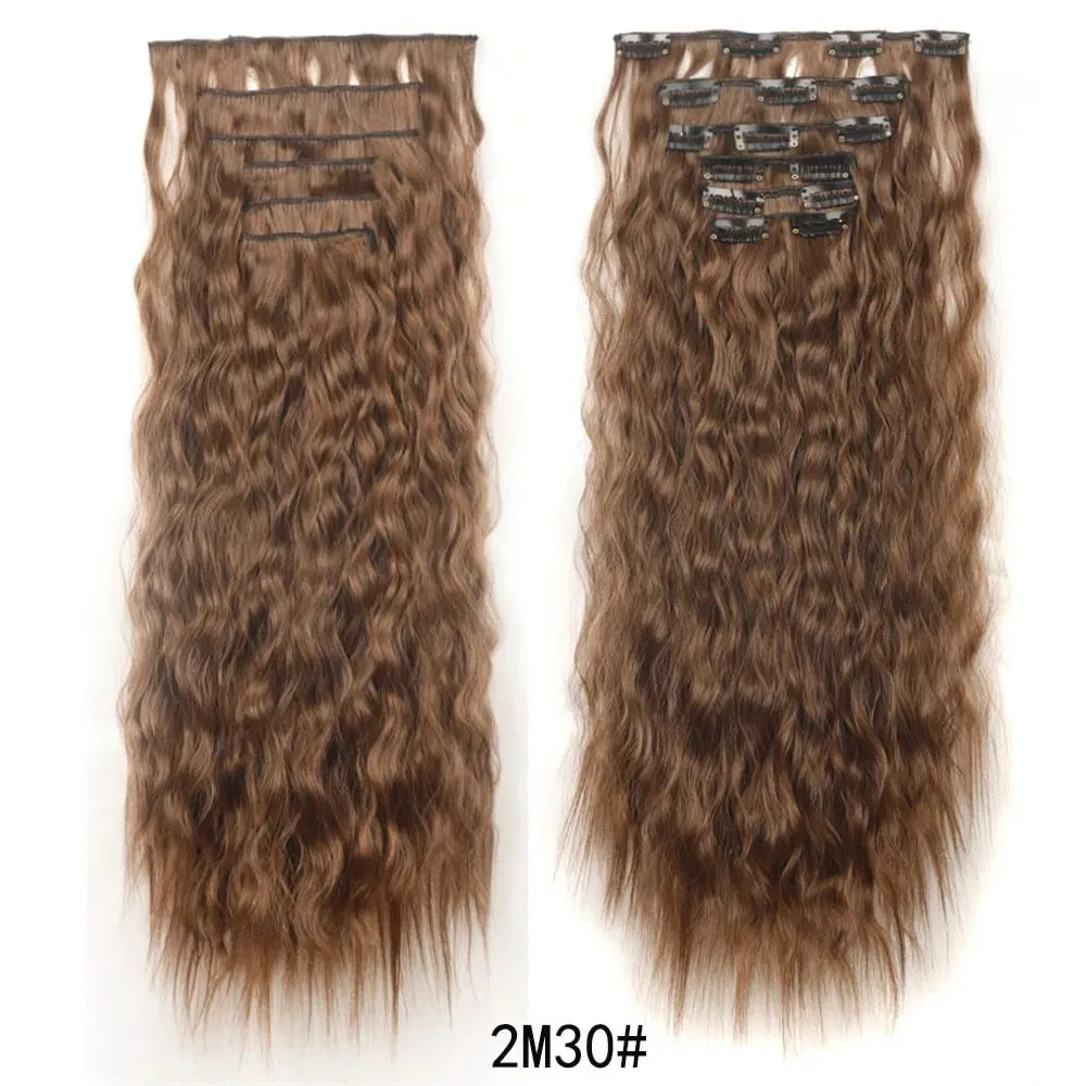 Jeedou Corn Wavy Clip‑in Hair Extensions 6‑Piece 16‑Clips Synthetic High‑Temp Fiber Voluminous Hair Pieces for Ladies