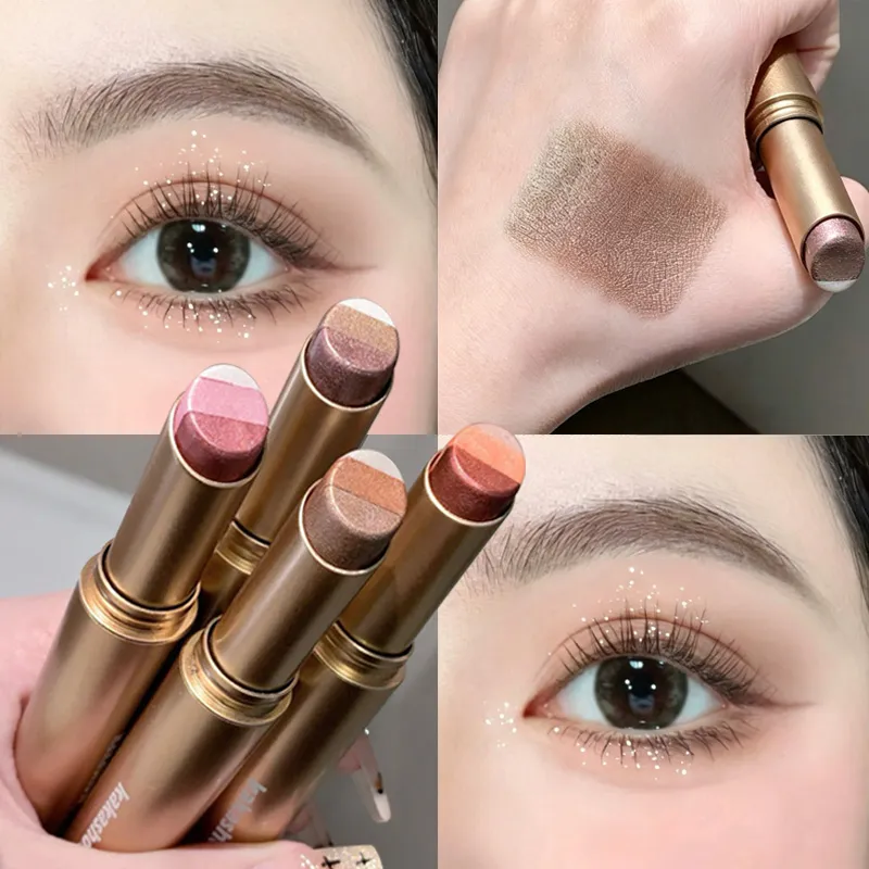 Kakashow Three Color Pearl Glitter Eye Shadow Stick Gradient Delicate Shiny Eyeshadow Waterproof Long Lasting Daily Eye Cosmetic