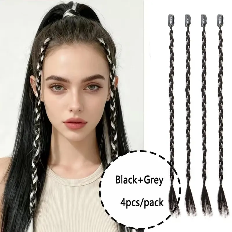 20Inch Synthetic 4pcs/set Y2K Style Clip-In Braided Hair Extension Perfect for Women'S Festival And Halloween Cosplay Hair