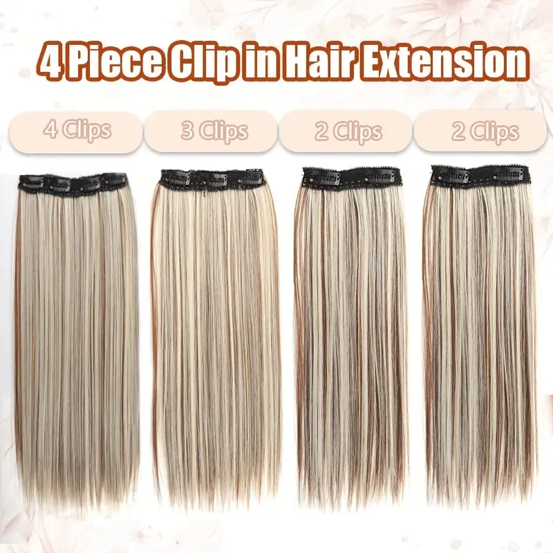 Straight Bob Clip In Hair Extensions Synthetic Highlight Clip On Hairpieces Thin Straight For Women Short Bob Daily Hairstyle — image 2