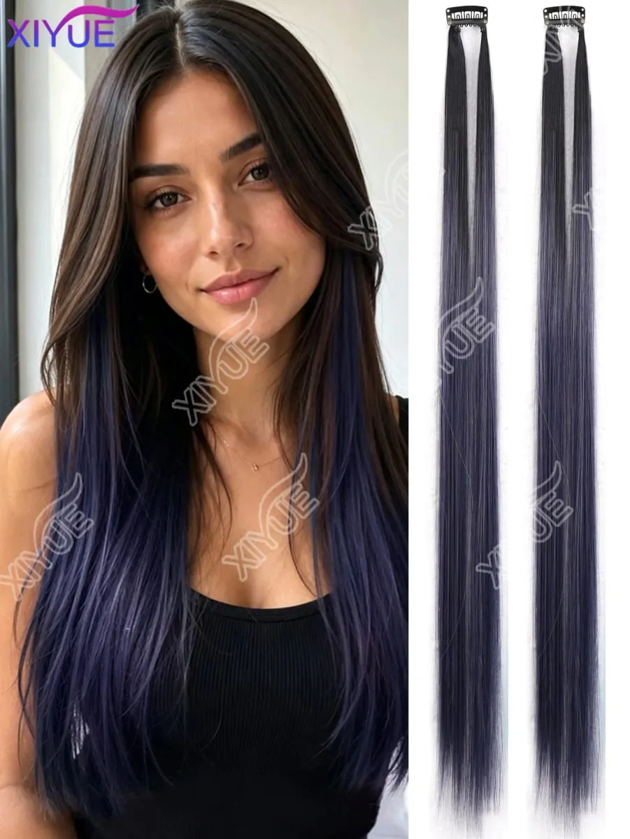 XY Hair Extensions 2pcs/pack Straight Extensions Multi-Colors Highlights Synthetic Hair Rainbow Hairpieces for Girls Halloween