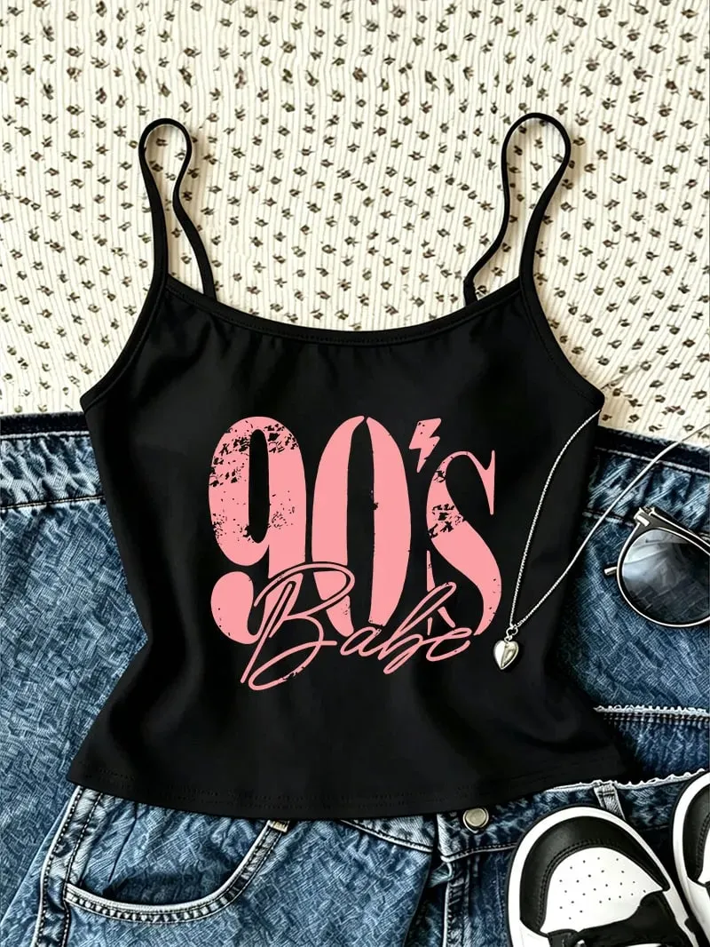 Chic Y2k 90s Letter Print Camisole Top Retro Casual Crop Top Vest Wear Spring Summer 90s New Arrival Women'S Tank Top