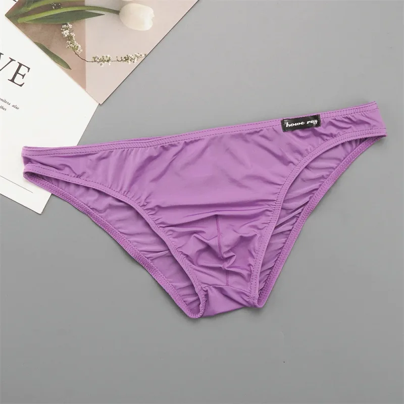 Thin Ice Silk Low Waist Men Briefs Solid Color Semi Transparent Underwear Plus Size Bulge Pouch Smooth Breathable Soft Panties