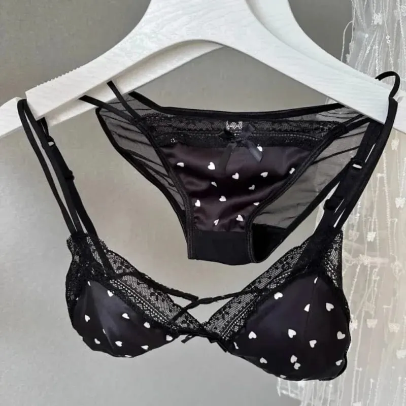 French Style Triangle Cup Satin Lace Lingerie Set Wireless Small Bust Gathered Thin Soft Fabric Sexy Daily Underwear S-XL Suit — image 3