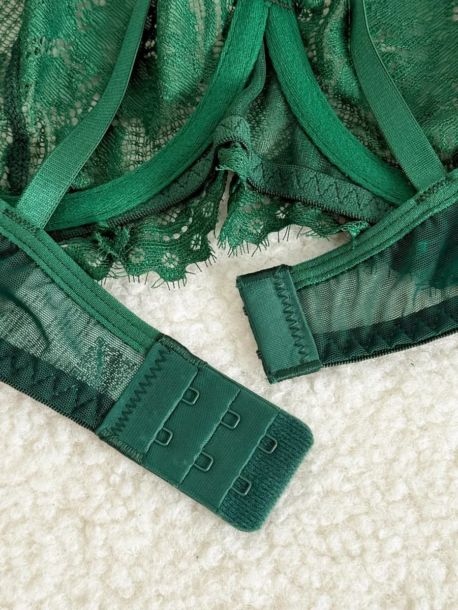 Sexy Vintage Green Eyelash Lace Lingerie Set Ladies Sheer Mesh Underwire Bra Thong Nightwear 2‑Piece S‑XL — image 4