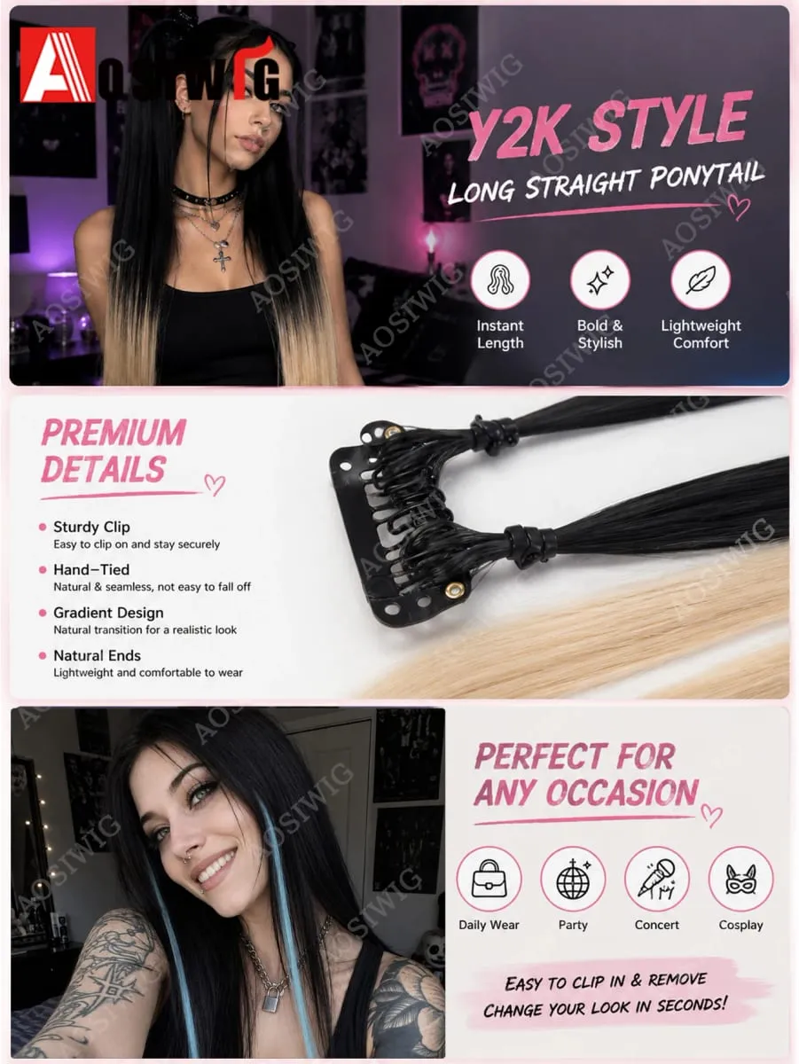 BB Clip Hair Extensions Colorful Highlight Strands Clip In Synthetic Straight Hairpieces for Women Party Festival Daily Hair Sty