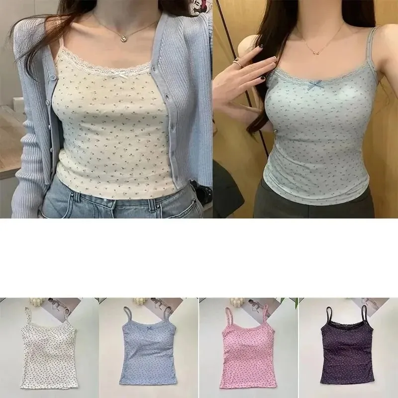 Elegant Lace Flower Print Camis 2026 Slim Sexy Vest Floral Tops One Size Floral Tank Tops Spring