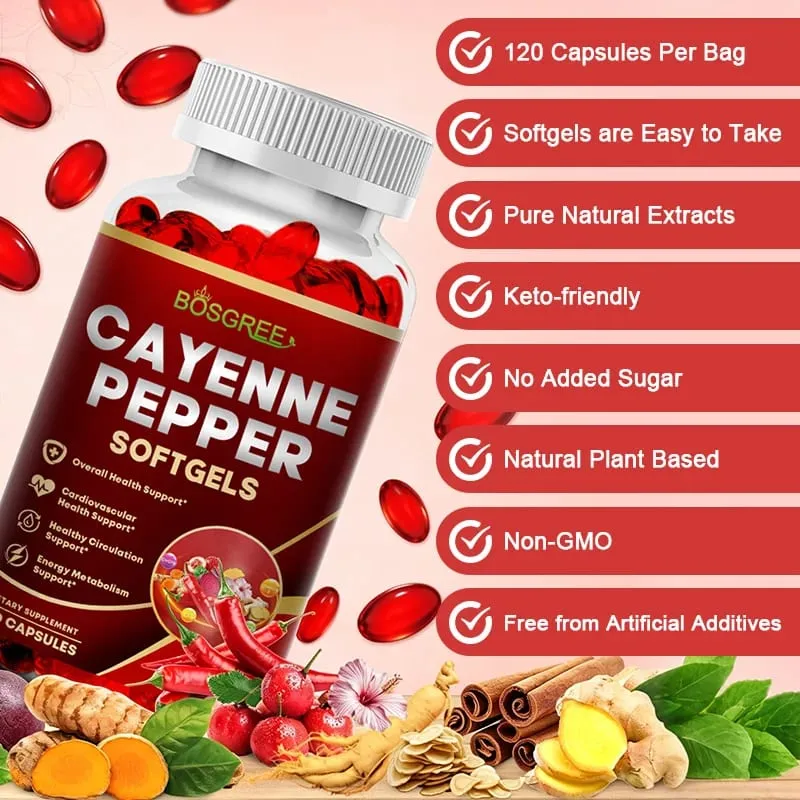 Cayenne Pepper Capsules-Supports Cardiovascular Health Improves Digestion & Blood Circulation Vitamins D3 K2 Herbal Supplement — image 5