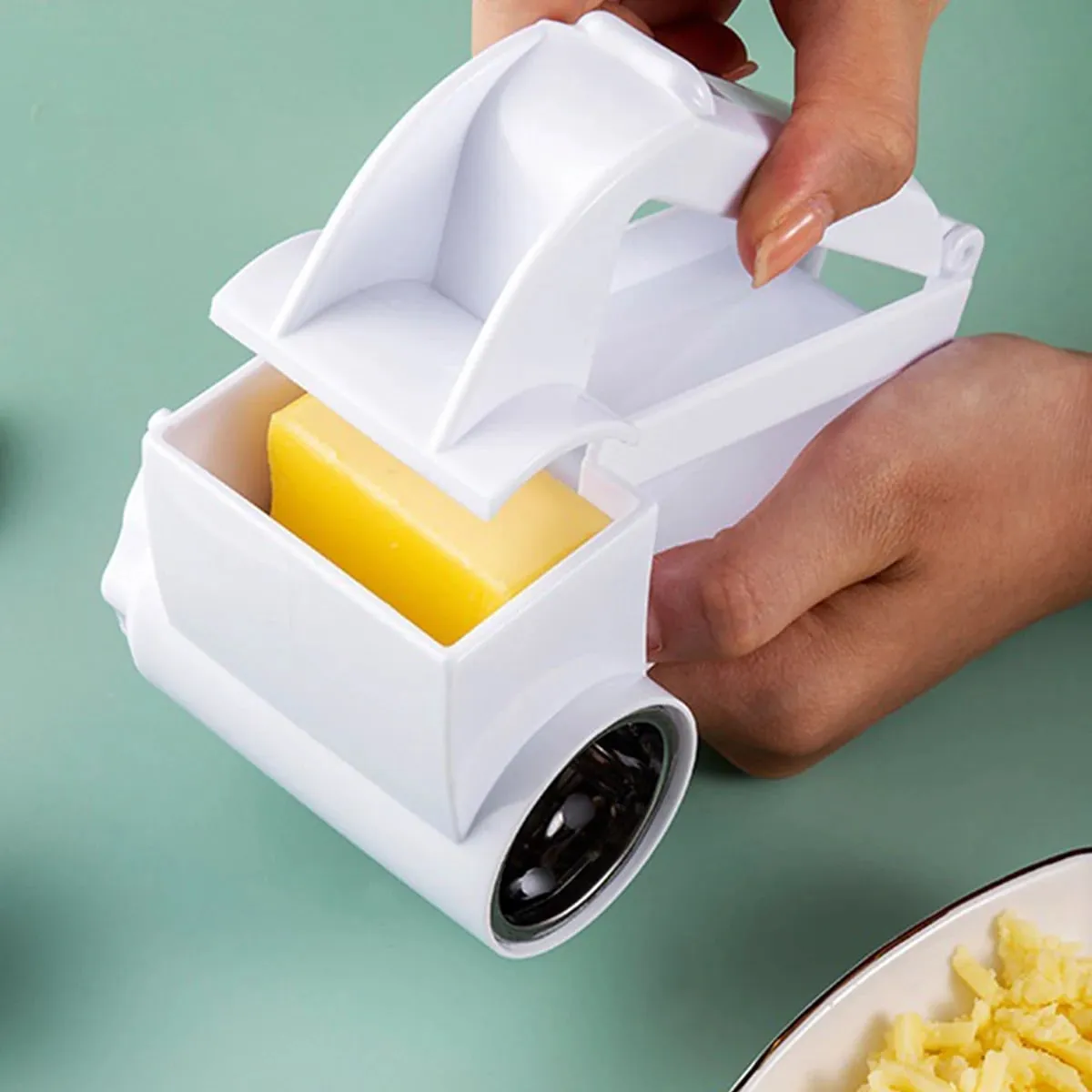 Ralador de queijo com manivela manual de 1 unidade; ralador de queijo criativo de cozinha; ralador de queijo multifuncional.