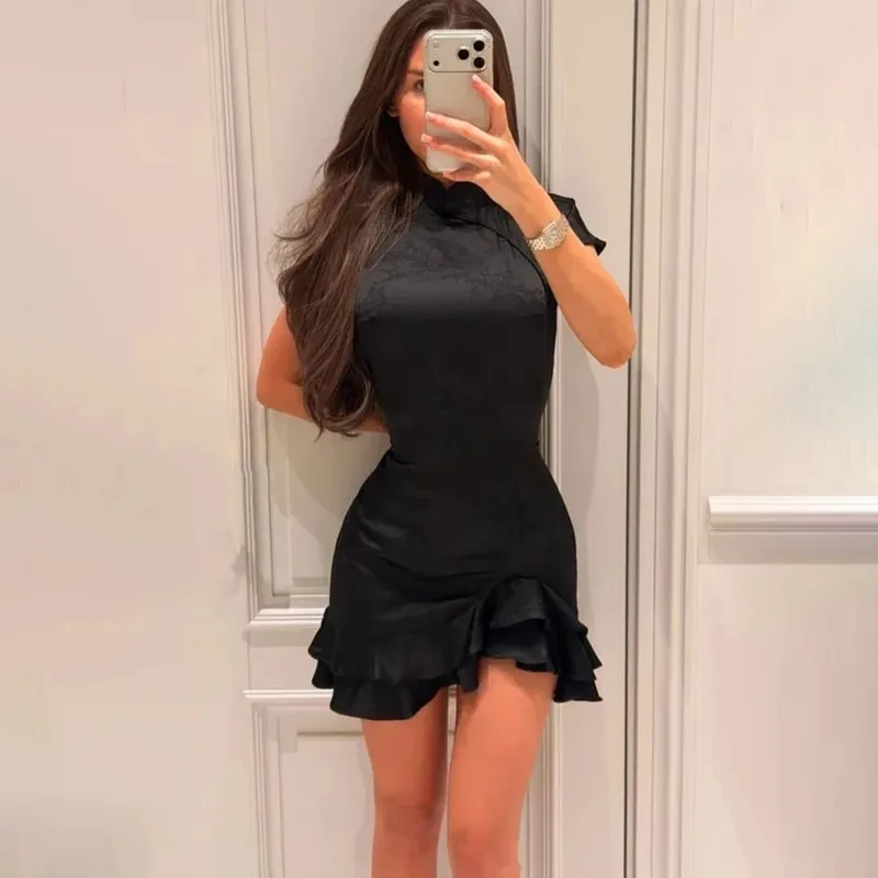 Tuularose Luxury Ruffled Dress Women's Elegant Pleated Patchwork Slim Vintage Dress Summer New Chic Women's Party Evening Dress