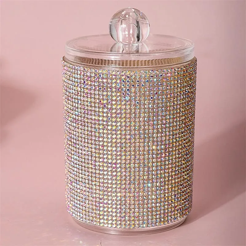 Luxury Diamond Cotton Swabs Storage Case Portable Makeup Cosmetic Organizer Dust-proof Jewelry Storage Container Makeup Tools