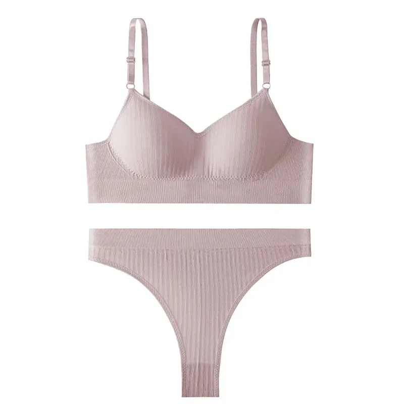 Women Seamless Bra Set High Waist Thong Panties Female Nonwire Brassiere Comfy Soft Sports Bras Underwear Set Sexy Lingerie Set — image 11