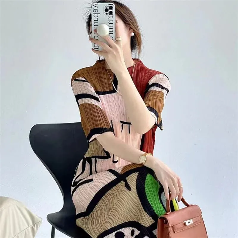 Abiti lunghi Abiti da donna Primavera ed estate nuova stampa di cartoni animati Temperamento a maniche corte Moda Abito lungo ampio femminile — image 4
