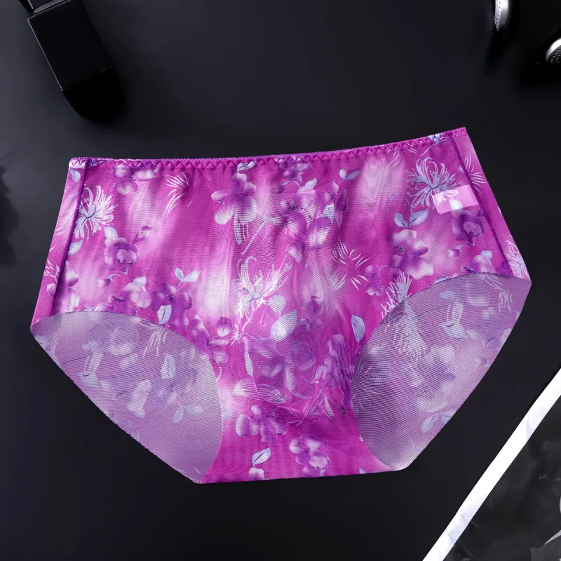 Men's 3D Space Capsule Molded Pouch Briefs Floral Print Sheer Mesh Ice Silk Ultra Thin High Elastic Male Underwear