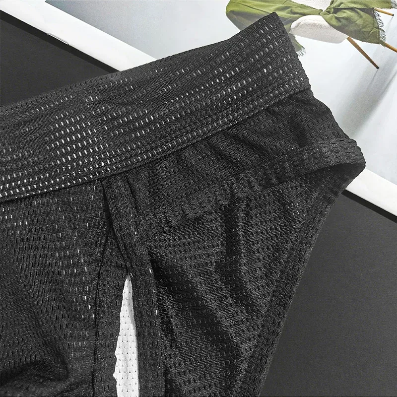 1PC Mesh Breathable Men's Underwear with Fly Pouch Front Open Bulge Separated Pouch Youth Korean Version Youth Briefs