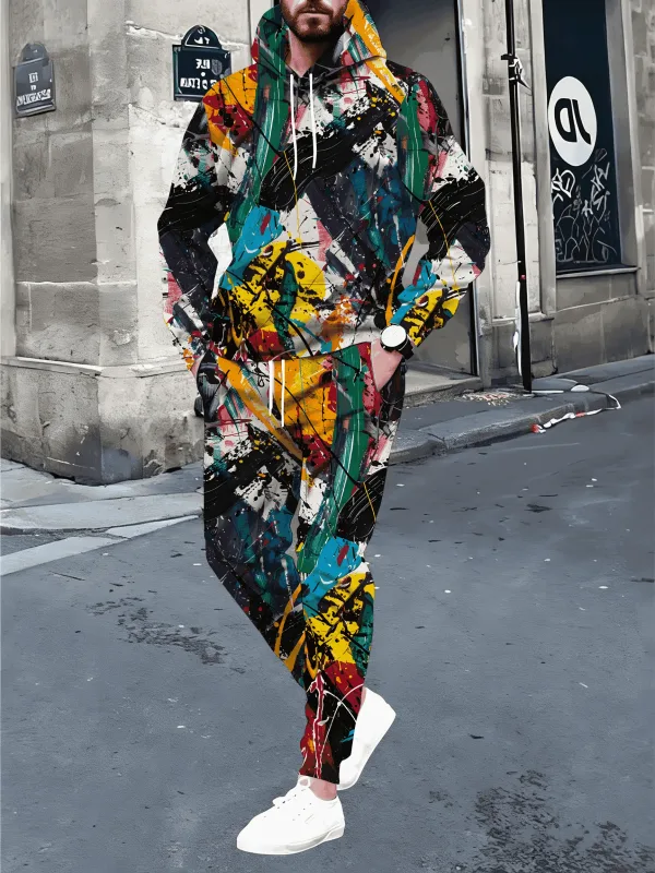 Color Graffiti 3D Printed Hoodie Suit Autumn Men Sweatshirts Sweatpants Casual Fashion Two Piece Tracksuit Set Men's Clothing