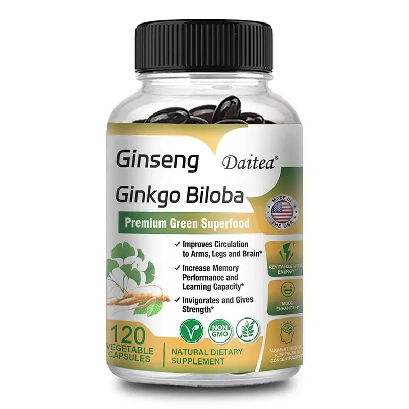 Premium Ginseng + Ginkgo - Nootropic Brain Supplement Hukommelse & koncentrationscirkulation & energiboost 120 kapsler