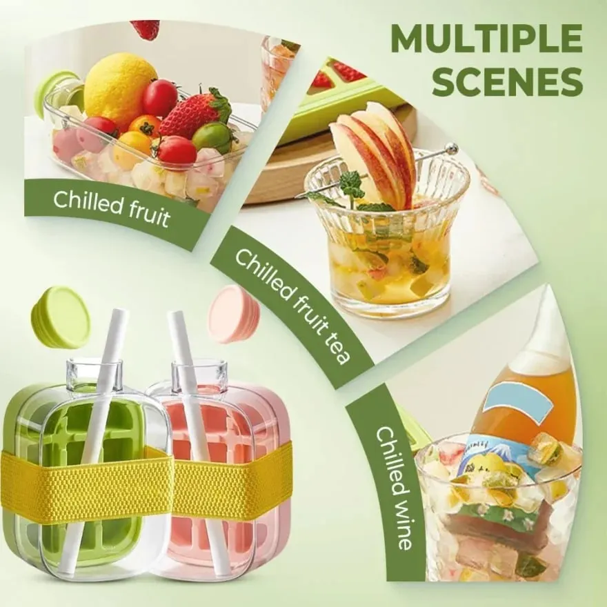 Ice Cube Bottle with Straw 2 In 1 Touch-Free Push-Type Ice Cube Making Bottle Easy Release Water Bottle Ice Mold — image 6