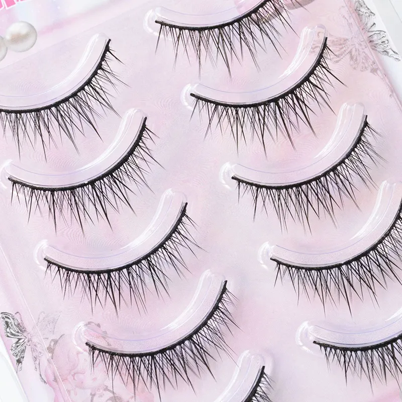 5 Pairs Baby Straight Lashes Hard Band False Eyelashes Natural Fish Tail Design for Cosplay Daily Makeup manga eye lashes — image 2