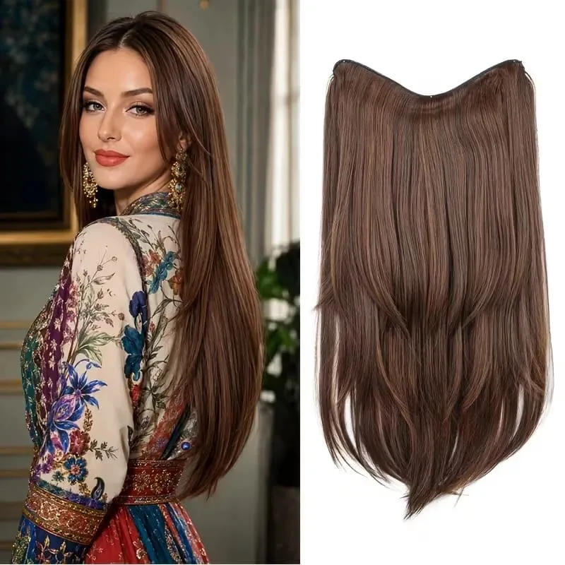 22Inch Synthetic Long Straight Multi Layer Hair Extension BB Clip Style Fiber Hairpiece for Women Daily Wear Confident Elegant