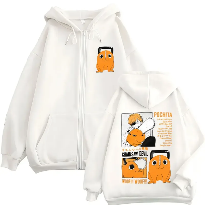 Anime Chainsaw Man Denji Pochita Devil Zipper Hoodies Men Clothing Fashion Long Sleeves Zip Up Hooded Sweatshirt Coats Jackets