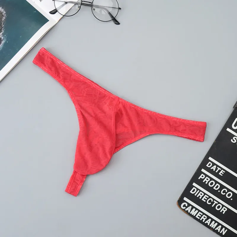 Homens rendas jacquard g-string roupa interior alta elástico grande bolsa tanga calcinha sexy gays erótico t-back cuecas