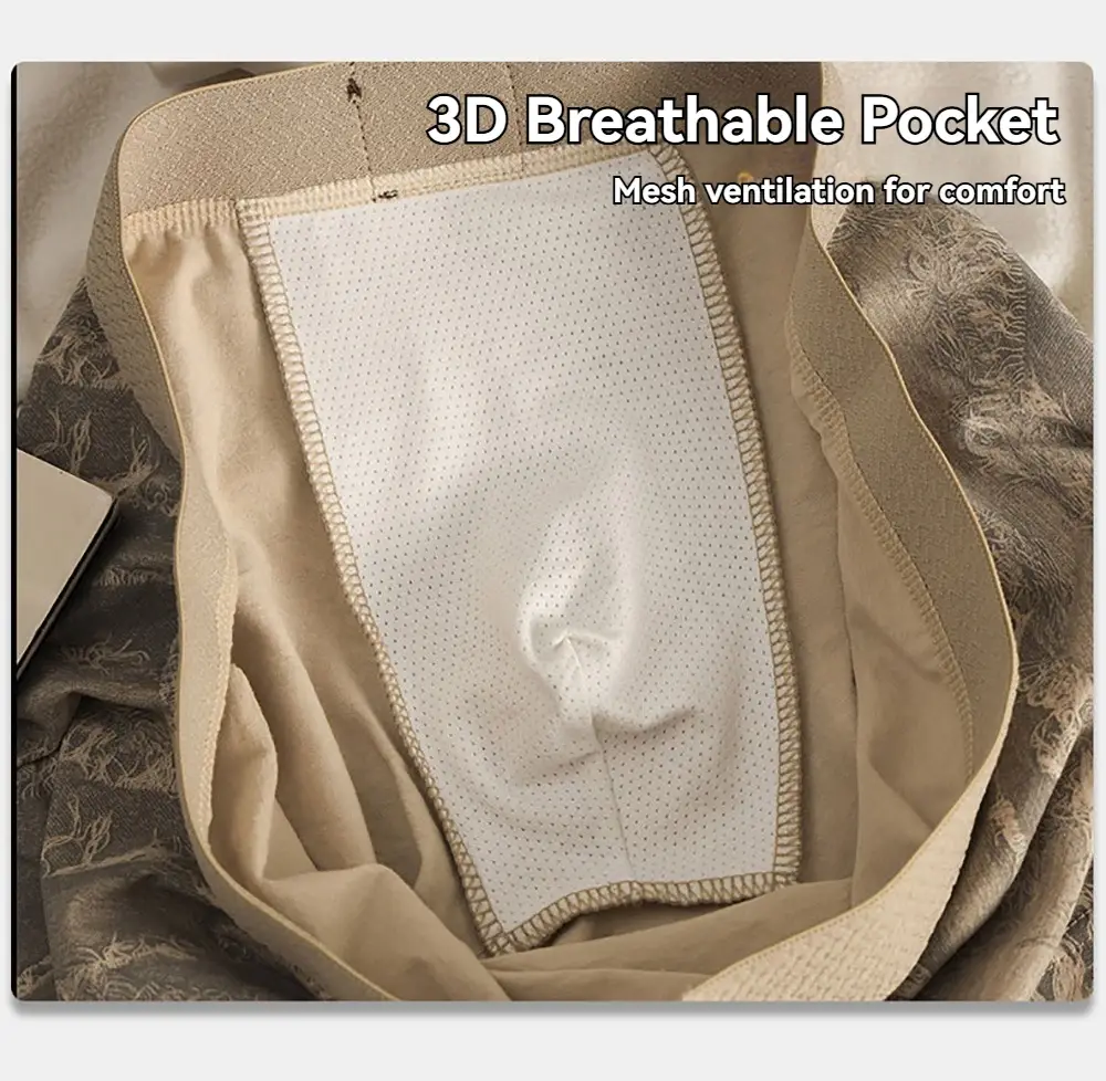 3 Cái/gói 100% Cotton Cao Cấp In Hình Võ Sĩ Hombre 3D Lưới Kháng Khuẩn Túi Quần Lót Mềm Mại Thoải Mái Quần Lót Nam — image 5