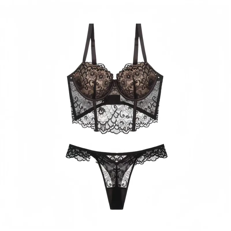 Sexy French Lace Fishbone Bra Soft Underwire 3/4 Cup Push Up Anti‑Sagging Breast Lingerie Side Fat Reduction Women Underwear
