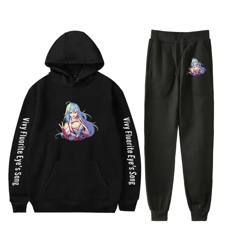 Harajuku Comfortable Vivy Fluorite Eye's Song Print Sweatshirt Sweatpants Hoodies+ Trousers Suit Boys/Girls 2 Piece Set Clothes
