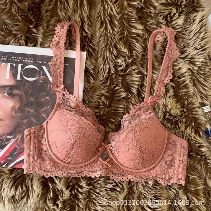 المرأة الفرنسية رفرفة كم الدانتيل مجموعة الملابس الداخلية لينة Underwire رقيقة كوب تنفس مثير الجمال الظهر مينيزر الصدرية 32 ‑ 38