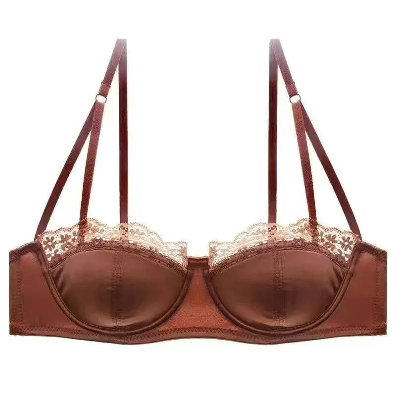 Sexy Satin Half Cup Push Up Bra Set Underwire Thin Smooth Green Lace Trim Comfort Luxury Lingerie for Women 32-38 Hot Sale S-XL