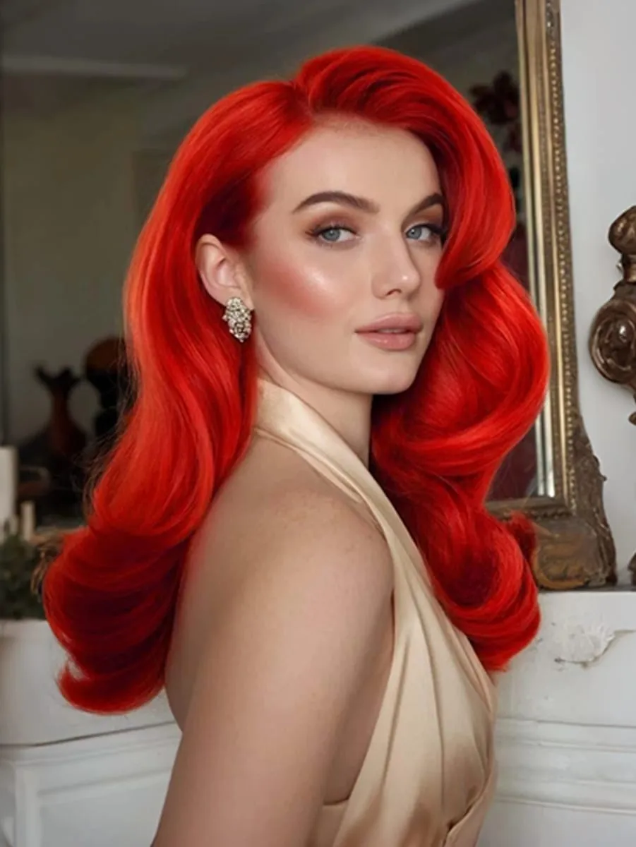 Red Color 20Pcs Tape-In Hair Extensions 100% Remy Human Hair Straight Highlight Color for Women Add Hair Length And Volume 50g