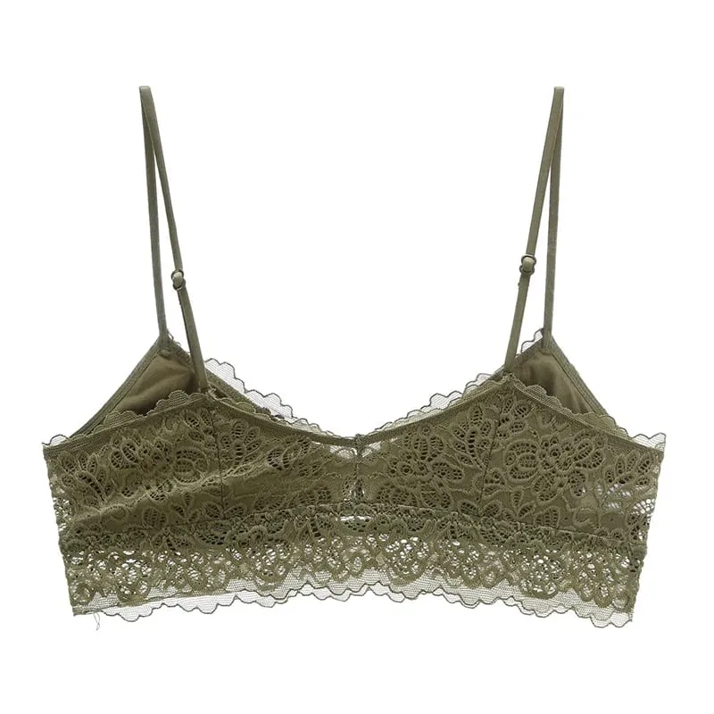 triangle full lace wire free pullover cotton Brassiere with pad and panties small underwear sets hollow out comfortable