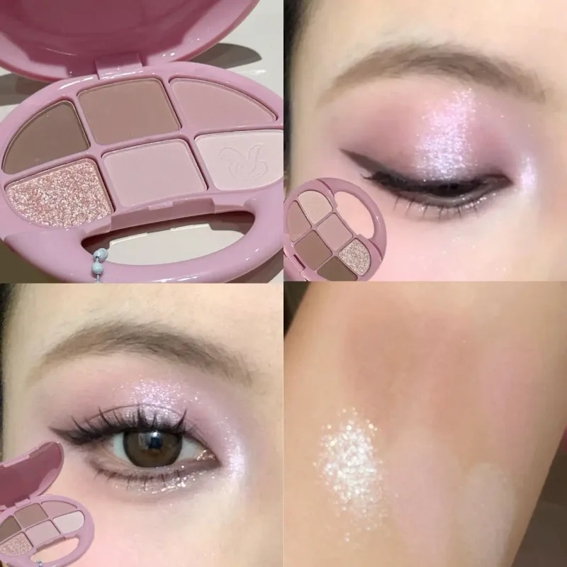 Pink Brown Six Color Eye Shadow Disk Low Saturation Matte Pearlescent Eyeshadow Palette Korean Makeup Matte Shimmer Eye Cosmetic