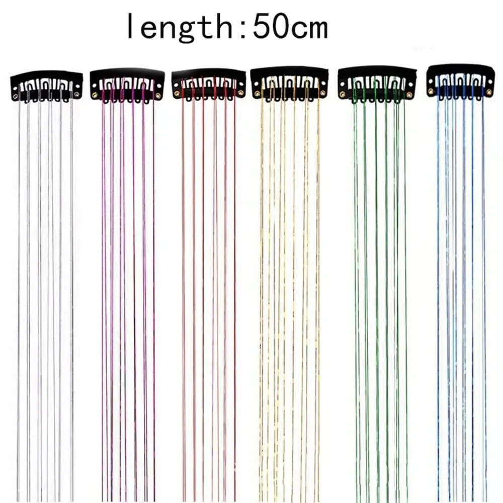 6Pcs Hair Tinsel Clip in 19.6Inch Glitter Synthetic Tinsel Hair Clip in Hair Tinsel Kit Heat Resistant Shiny Sparkle Fairy Hair
