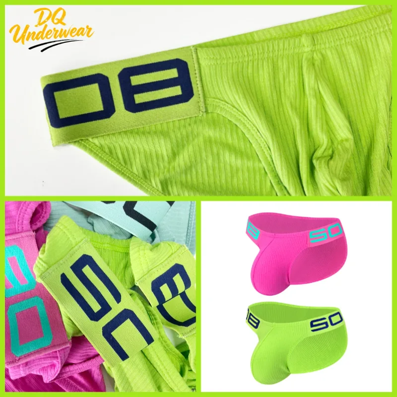 2PCS Ribbed Texture Male Triangle Underwear Letter Elastic Waist U Convex Pouch Briefs BS813 — image 3