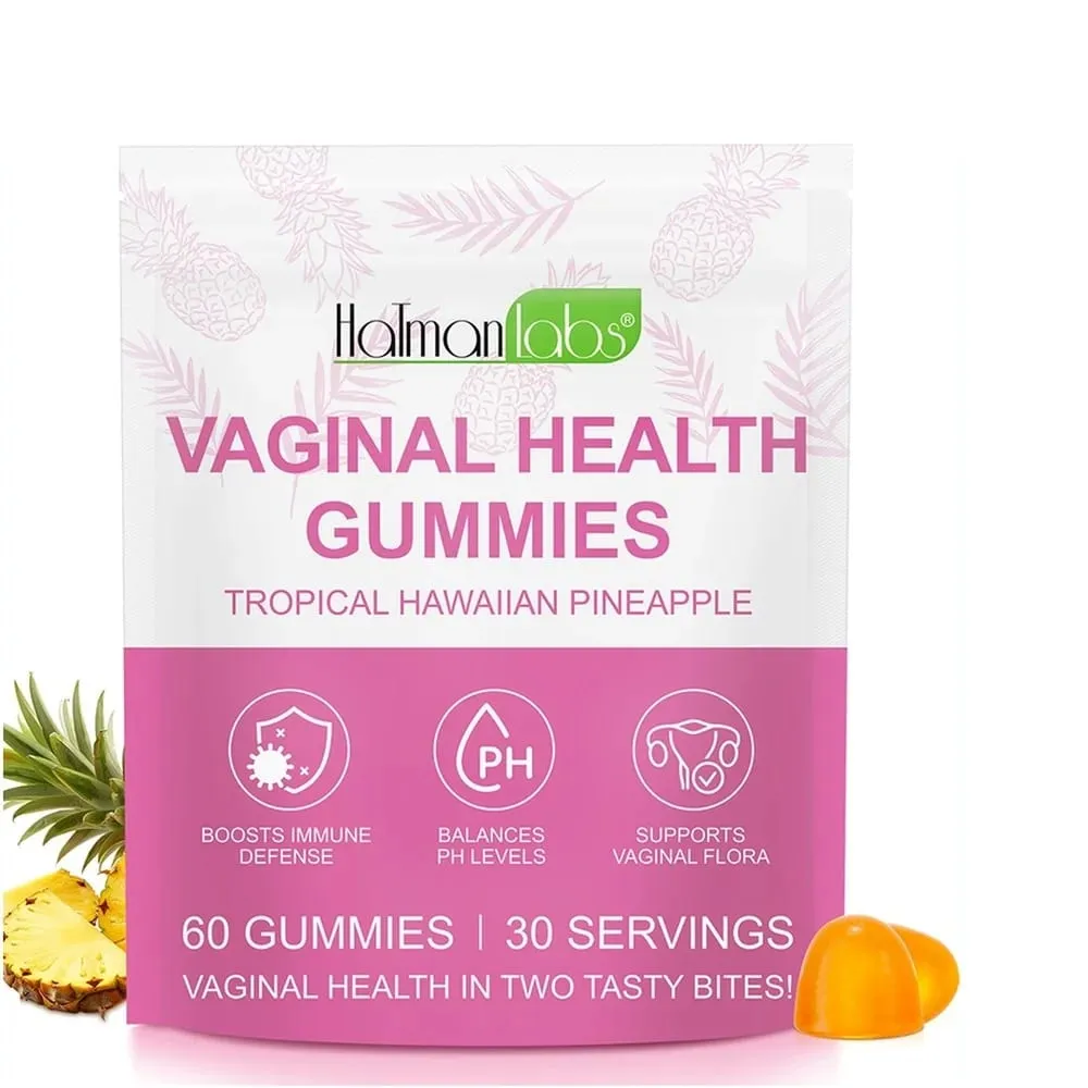 HalmanLabs Vaginal Health Gummies Probiotic Vitamin C Balance PH Levels Support Flora Immune Defense 60 Count Pineapple Women — image 8