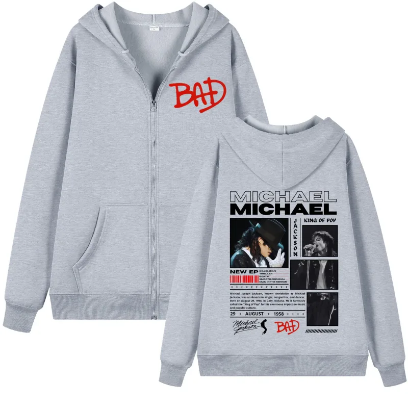 90's Michael Jackson Classics Zipper Hoodies Men Women Fashion Rock Zip Up Jacket Pullovers Casual Loose Long Sleeve Sweatshirts