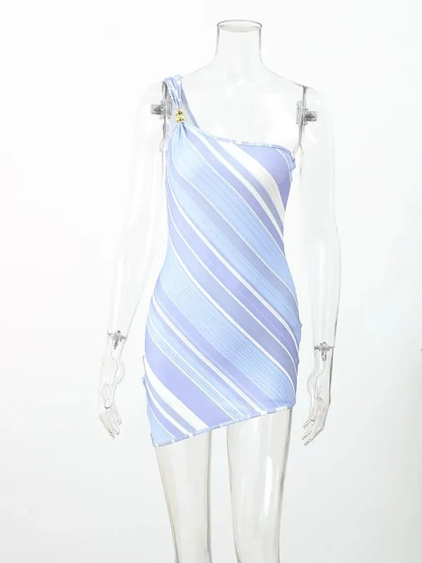 Women Rainbow Stripe Knit Maxi Dress One Shoulder Single Strap Side Split Bodycon Vestidos Summer Beach Vacation Party Robe 2026