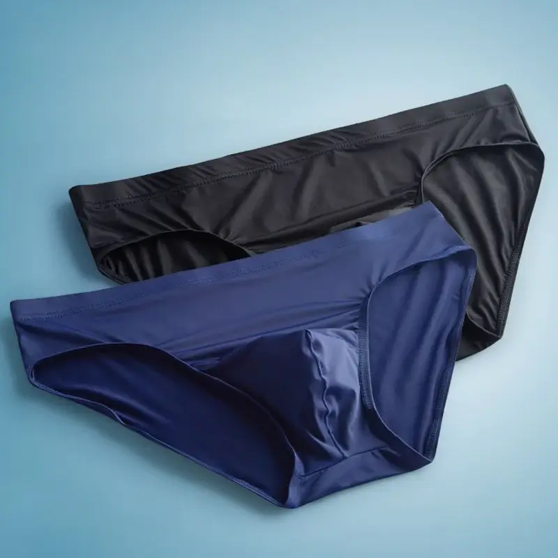 2 stücke Big Pouch Nylon Männer Unterwäsche Slips Eis Seide Männlichen Nahtlose Unterhosen Low-Taille Dünne Höschen Plus größe