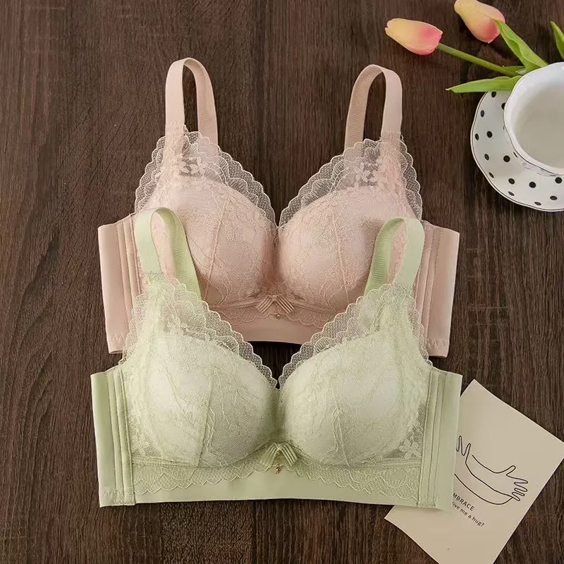 Sexy Lace Thickened Push-Up Bra for Small Breasts Anti-Sagging Adjustable Comfortable Wire-Free Lingerie