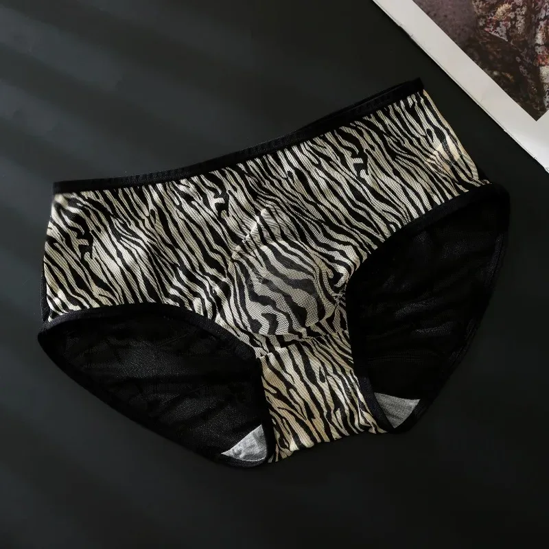 Men's Leopard Zebra Lace Brief 3D Contour Pouch High Rise Underpant High Elastic Sexy Male Underwear Breathable Sports Panties