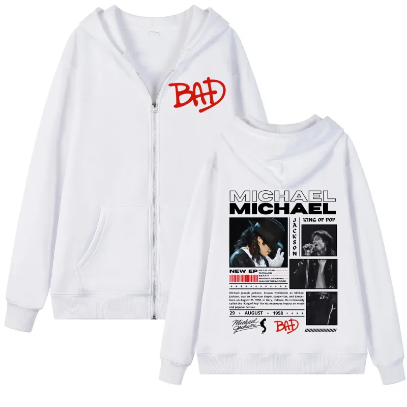90's Michael Jackson Classics Zipper Hoodies Men Women Fashion Rock Zip Up Jacket Pullovers Casual Loose Long Sleeve Sweatshirts